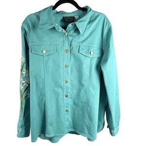 Bob Mackie Wearable Art Embroidered Daffodil Jacket Mint Green L NWOT